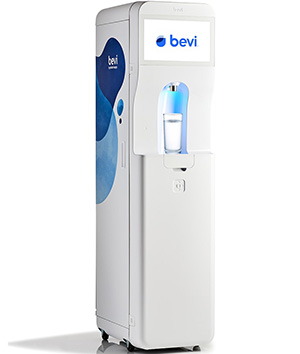 Bevi free-standing bottleless water cooler side view
