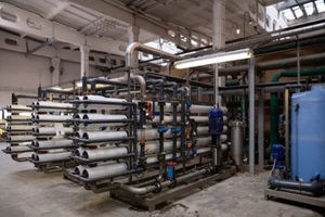 large industrial set installation of reverse osmosis system and nanofiltration membranes for water treatment